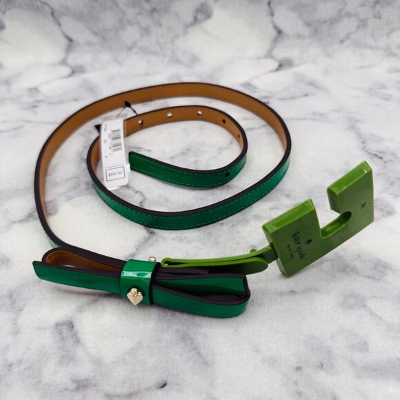 Kate Spade Patent Leather Bow Belt Forest Glen Green,Size M,38in Waist Belt-NEW main image 8